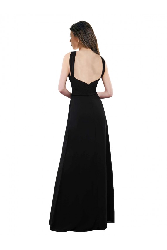 Soft Chiffon Halter Neck Sleeveless Open Back Black Long Bridesmaid Dress Essex