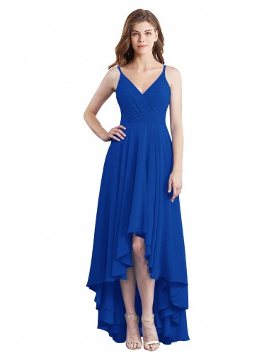 Soft Chiffon Spaghetti Straps Sleeveless Open Back Long High Low Bridesmaid Dress Essex