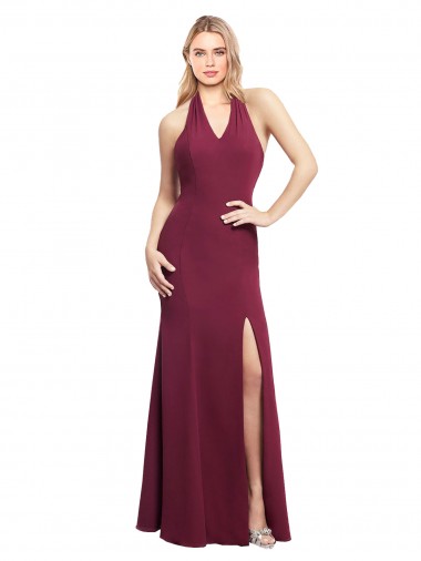Soft Chiffon Halter Neck Sleeveless Open Back Mermaid Long Bridesmaid Dress Essex