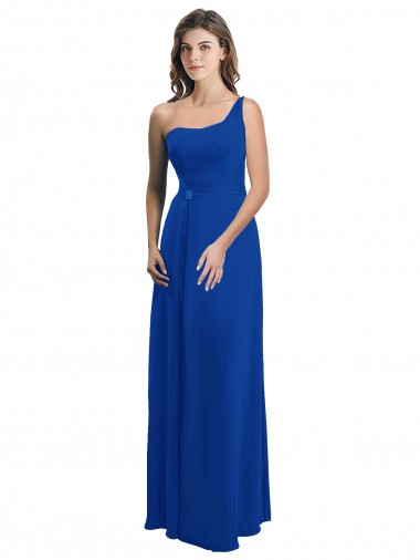 Soft Chiffon One Shoulder Sleeveless Low Back Long Bridesmaid Dress Essex