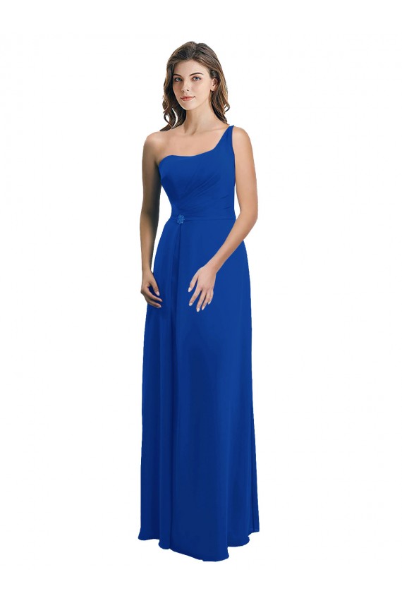 Soft Chiffon One Shoulder Sleeveless Low Back Long Bridesmaid Dress Essex