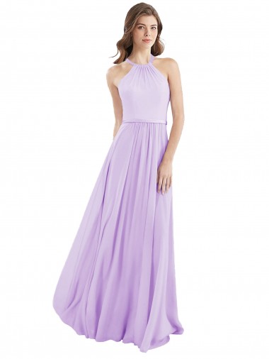 Chiffon Halter Neck Sleeveless Lilac Long Bridesmaid Dress / Evening Dress Essex
