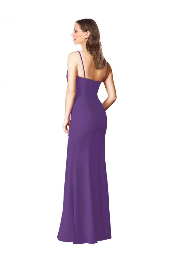 Soft Chiffon Sweetheart Sleeveless Low Back Plum Purple Long Bridesmaid Dress Essex