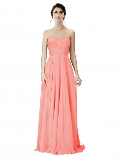 Soft Chiffon Strapless Sleeveless Peach Long Bridesmaid Dress Essex