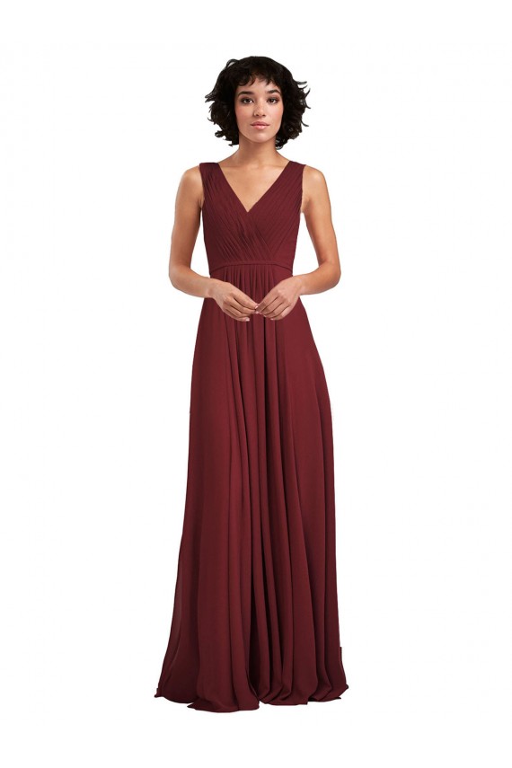 Soft Chiffon V-Neck Sleeveless V-Back Burgundy Long Bridesmaid Dress Essex