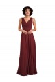 Soft Chiffon V-Neck Sleeveless V-Back Burgundy Long Bridesmaid Dress Essex