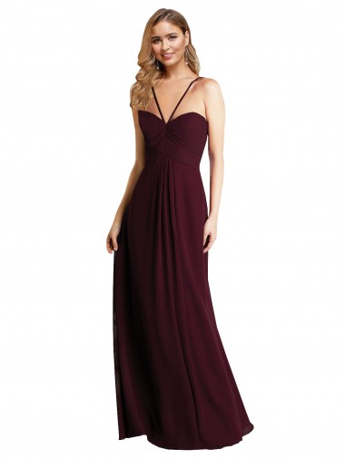 Chiffon Spaghetti Straps Sleeveless Keyhole Back Long Wedding Party Dress Essex