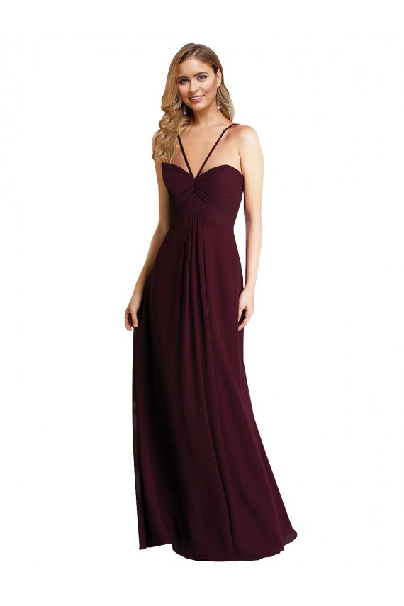 Chiffon Spaghetti Straps Sleeveless Keyhole Back Long Wedding Party Dress Essex