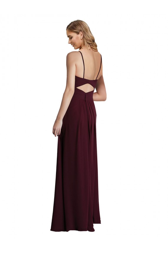 Chiffon Spaghetti Straps Sleeveless Keyhole Back Long Wedding Party Dress Essex