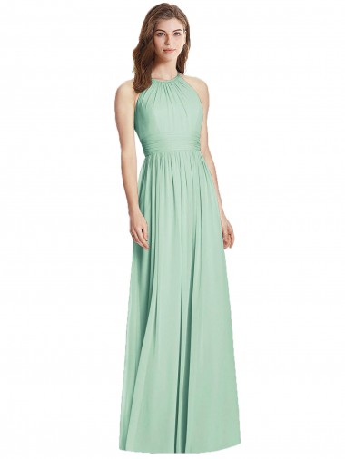 Soft Chiffon Halter Neck Sleeveless Open Back Long Semi Formal Evening Dress / Bridesmaid Dress Essex