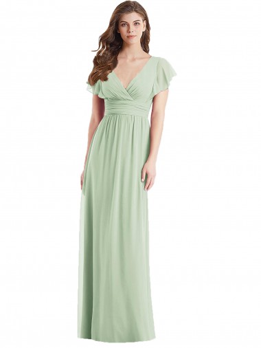 Soft Chiffon V-Neck Flutter Sleeves Open Back Long Bridesmaid Dress Essex