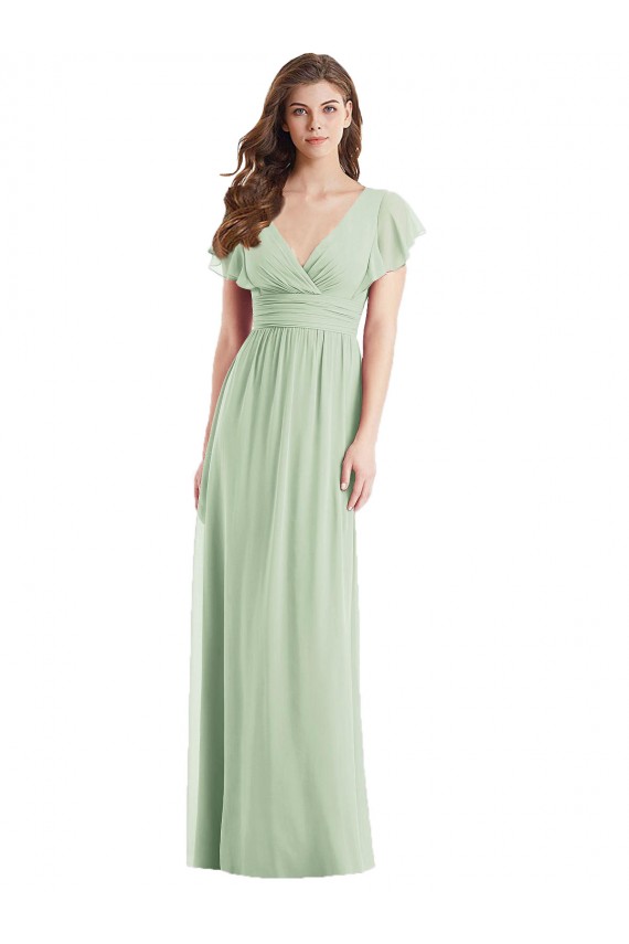 Soft Chiffon V-Neck Flutter Sleeves Open Back Long Bridesmaid Dress Essex