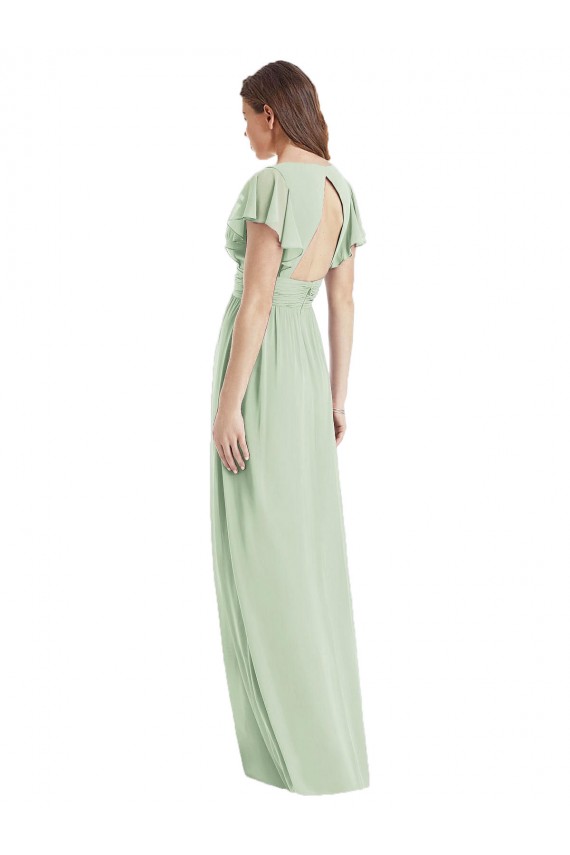 Soft Chiffon V-Neck Flutter Sleeves Open Back Long Bridesmaid Dress Essex