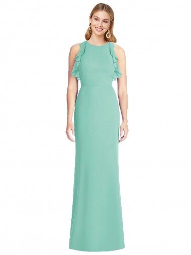 Soft Chiffon Jewel Neck Sleeveless Open Back Long Bridesmaid Dress Essex