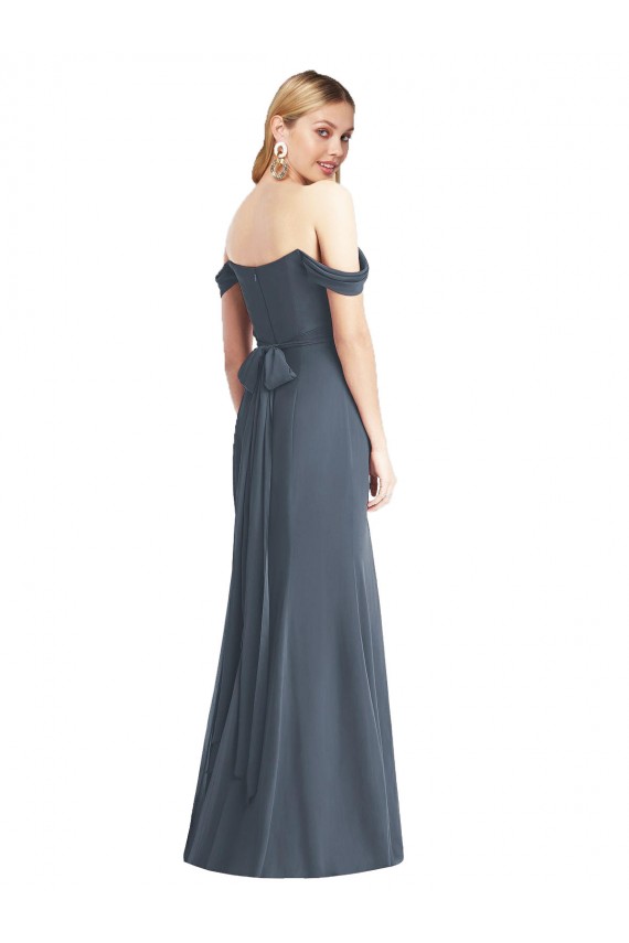 Soft Chiffon Off the Shoulder Sleeveless Open Back Long Bridesmaid Dress Essex