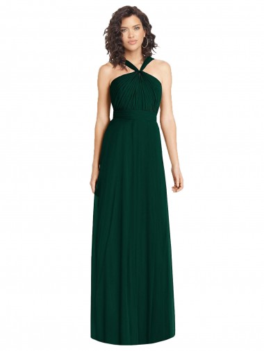 Soft Chiffon Halter Neck Sleeveless Ever Green Long Bridesmaid Dress Essex