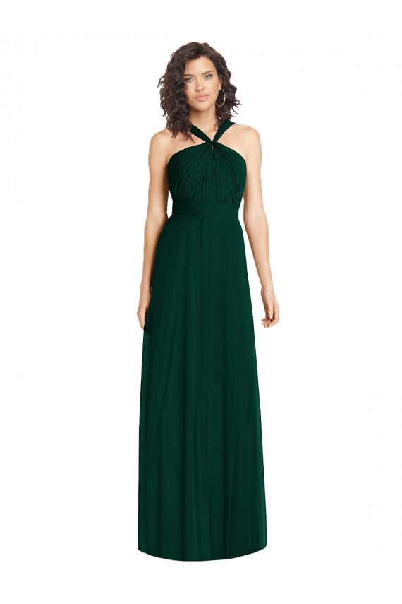 Soft Chiffon Halter Neck Sleeveless Ever Green Long Bridesmaid Dress Essex