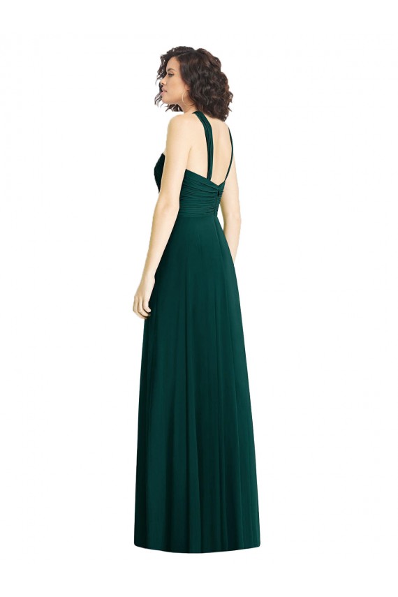 Soft Chiffon Halter Neck Sleeveless Ever Green Long Bridesmaid Dress Essex