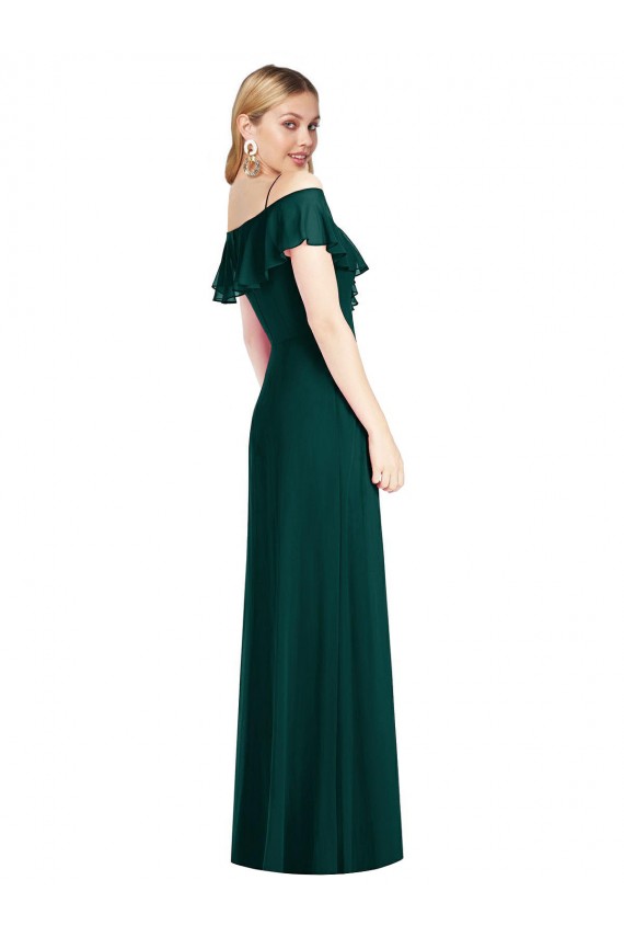 Soft Chiffon Spaghetti Straps Cold Shoulder Ever Green Long Semi Formal Evening Dress / Bridesmaid Dress Essex