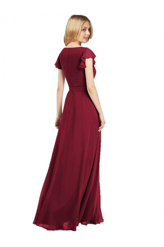 Lxue Chiffon V-Neck Flutter Sleeves Long Bridesmaid Dress Essex
