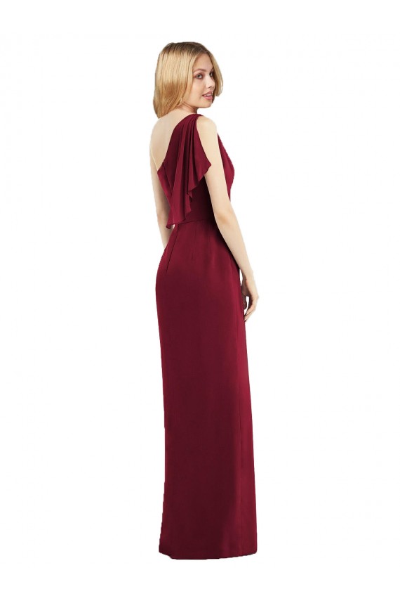 Soft Chiffon One Shoulder Sleeveless Olive Green Long Bridesmaid Dress Essex