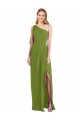 Soft Chiffon One Shoulder Sleeveless Olive Green Long Bridesmaid Dress Essex