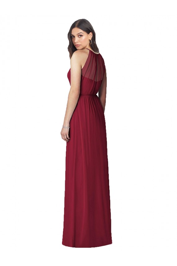 Soft Chiffon Halter Neck Sleeveless Burgundy Long Bridesmaid Dress Essex