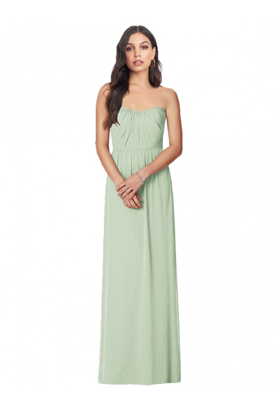Soft Chiffon Strapless Sleeveless Sage Long Bridesmaid Dress Essex