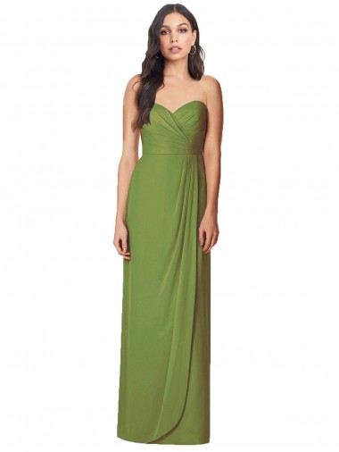 Soft Chiffon Sweetheart Sleeveless Olive Green Long Bridesmaid Dress Essex