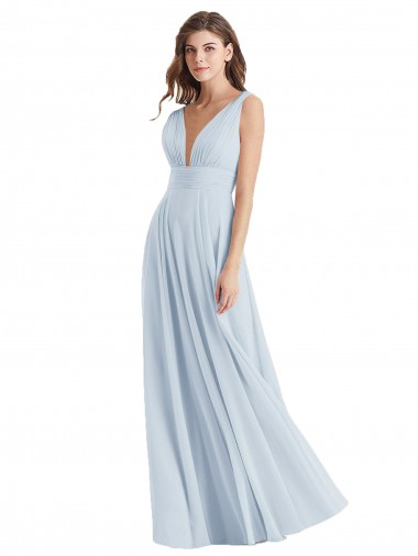 Lxue Chiffon V-Neck Sleeveless Tie Back Long Bridesmaid Dress Essex