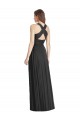 Soft Chiffon V-Neck Sleeveless Open Back Black Long Bridesmaid Dress Essex