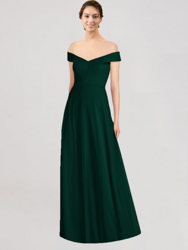 Soft Chiffon Off the Shoulder Sleeveless Ever Green Long Formal Dress / Bridesmaid Dress Essex