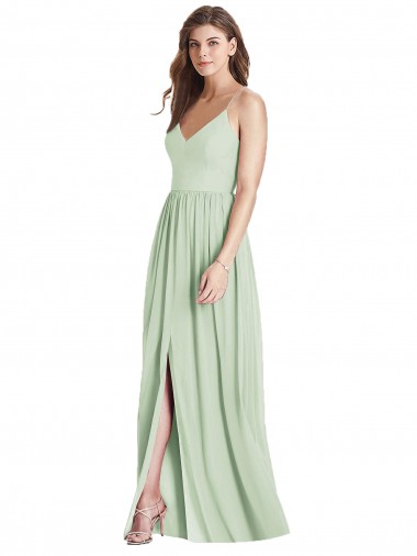 Soft Chiffon Spaghetti Straps Sleeveless Open Back Sage Long Semi Formal Evening Dress / Bridesmaid Dress Essex