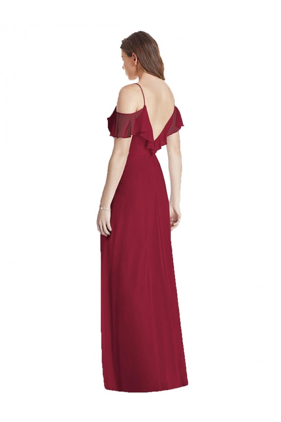 Soft Chiffon Spaghetti Straps Cold Shoulder V-Back Long Semi Formal Evening Dress / Bridesmaid Dress Essex