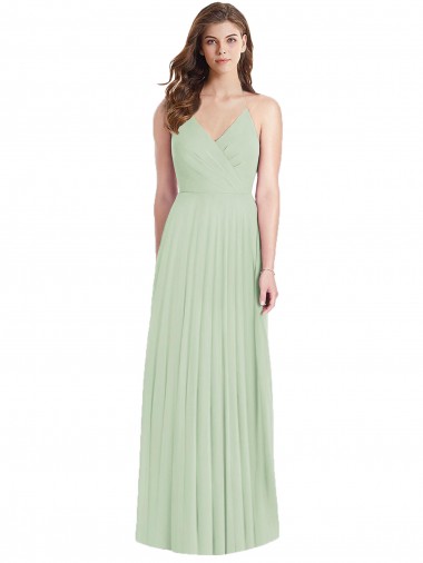 Soft Chiffon Spaghetti Straps Cold Shoulder Long Semi Formal Evening Dress / Bridesmaid Dress Essex