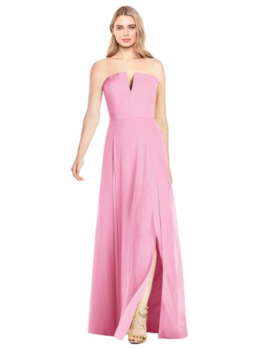Soft Chiffon V-Neck Sleeveless Hot Pink Long Semi Formal Evening Dress / Bridesmaid Dress Essex