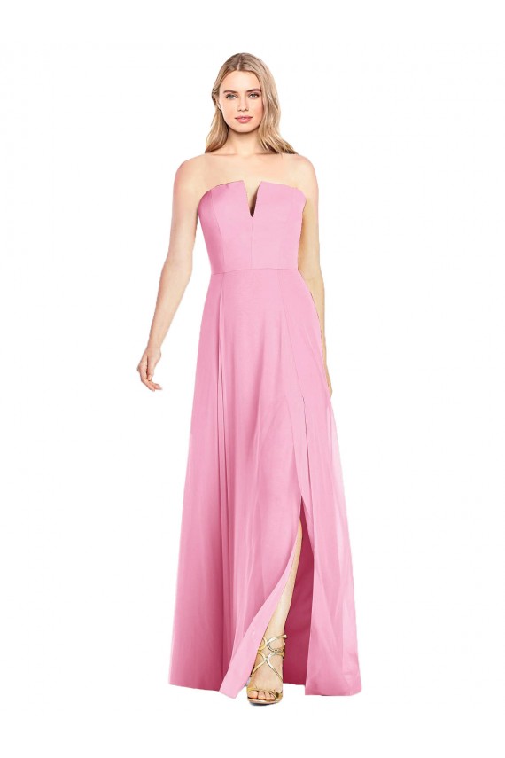 Soft Chiffon V-Neck Sleeveless Hot Pink Long Semi Formal Evening Dress / Bridesmaid Dress Essex