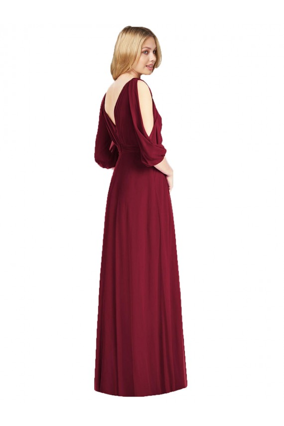 Soft Chiffon V-Neck Bell Sleeves V-Back Long Formal Dress / Bridesmaid Dress Essex