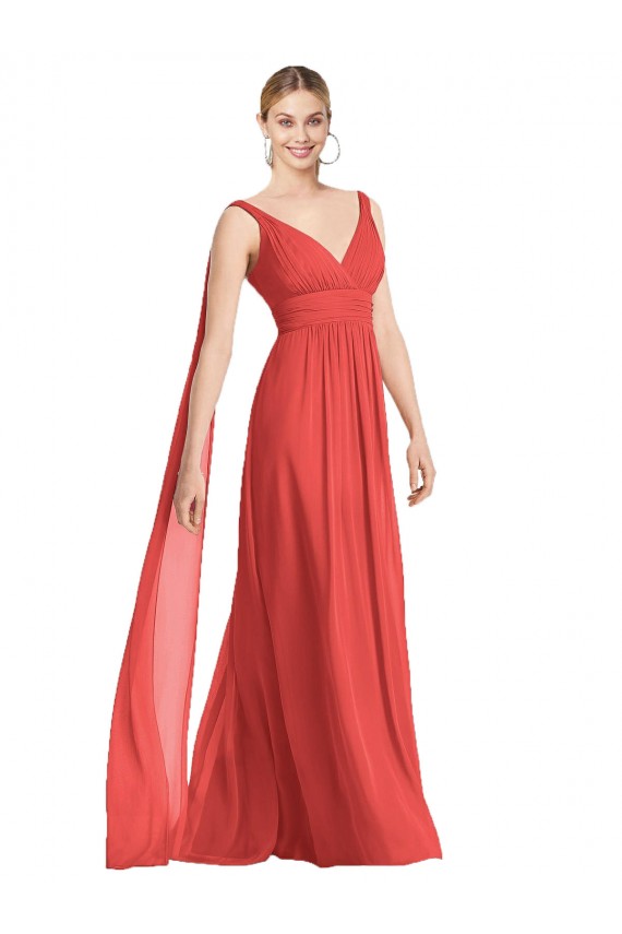 Soft Chiffon V-Neck Sleeveless Low Back Firecracker Long Bridesmaid Dress Essex