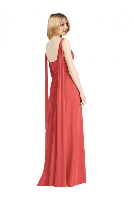 Soft Chiffon V-Neck Sleeveless Low Back Firecracker Long Bridesmaid Dress Essex