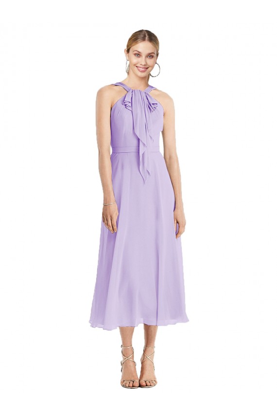 Soft Chiffon Halter Neck Sleeveless V-Back Tea length Prom Dress / Bridesmaid Dress Essex