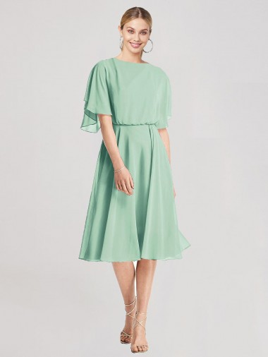 Soft Chiffon Flutter Sleeves Tie Back Knee Length Bridesmaid Dress Essex