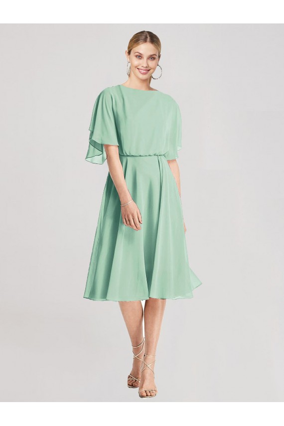 Soft Chiffon Flutter Sleeves Tie Back Knee Length Bridesmaid Dress Essex