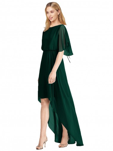 Soft Chiffon Round Neck Flutter Sleeves Tie Back High Low Bridesmaid Dress Essex