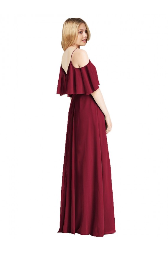 Chiffon Spaghetti Straps Cold Shoulder Long Bridesmaid Dress Essex