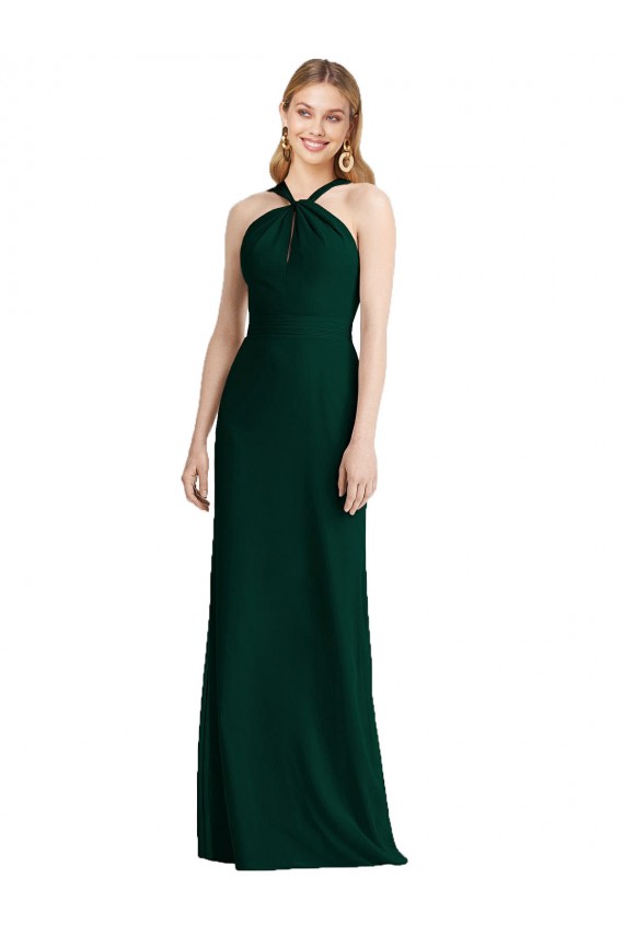 Soft Chiffon Halter Neck Sleeveless Trumpet Long Bridesmaid Dress Essex