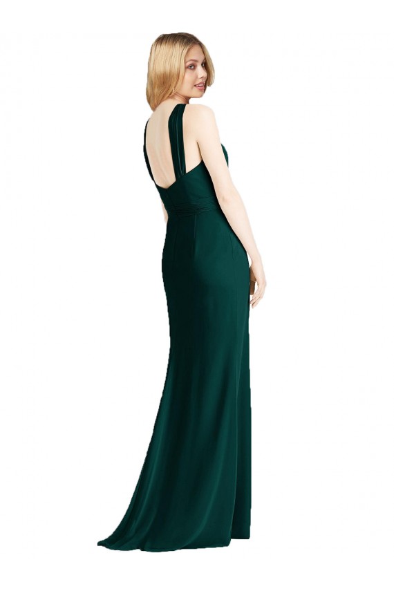 Soft Chiffon Halter Neck Sleeveless Trumpet Long Bridesmaid Dress Essex