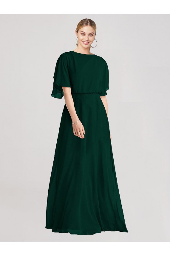 Soft Chiffon Round Neck Flutter Sleeves Tie Back Long Bridesmaid Dress Essex
