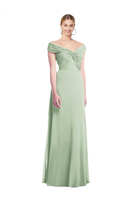Soft Chiffon Off the Shoulder Sleeveless Sage Long Bridesmaid Dress Essex