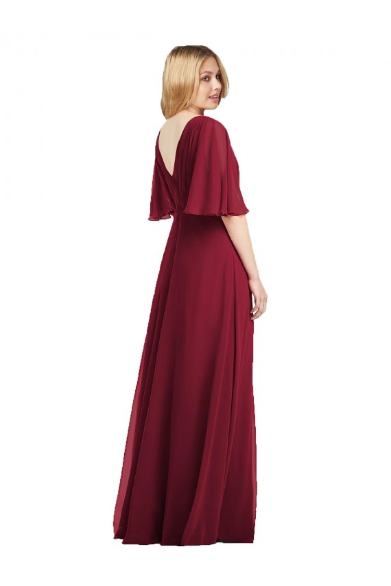 Soft Chiffon V-Neck Flutter Sleeves Long Bridesmaid Dress Essex